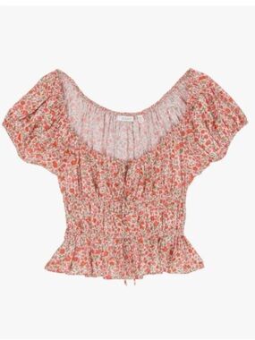 DÔEN Adie Top in the Coral Poppy Bell Floral print.